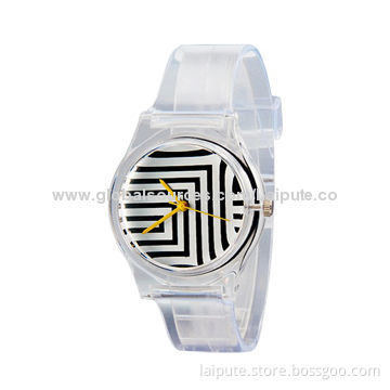 2014 Hot Sale Women's Striped Print Quartz Analog Watch with Plastic StrapNew